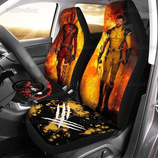 Marvel & Deadpool Wolverine Car Seat Cover, Deadpool 3 Movie Car Decor, Funny Superheros Car Covers, Marvel Fan Gift, Halloween Decor