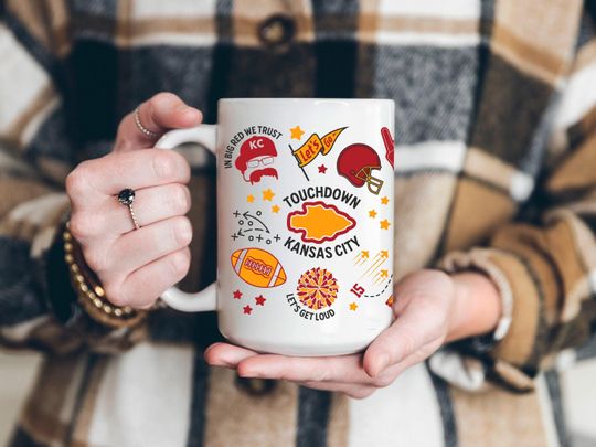 Fun Kansas City Chiefs Graphic Ceramic Coffee Mug, American Football Mug, Father Gift, Gift For Him