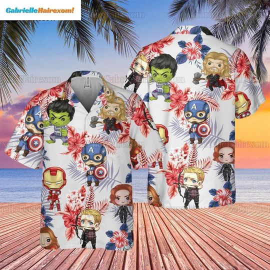 Marvel Avengers Hawaiian Shirt, Captain American 4th of July Shirt, Iron man, Thor Aloha Tee, Super Hero Beach Button Shirt For Men Wom