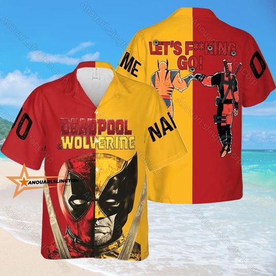 Halloween Deadpool Hawaiian Shirt, Wolverine Button Shirt, Deadpool And Wolverine Shirt, Deadpool Summer Shirt, Wolverine Tropical Shirt
