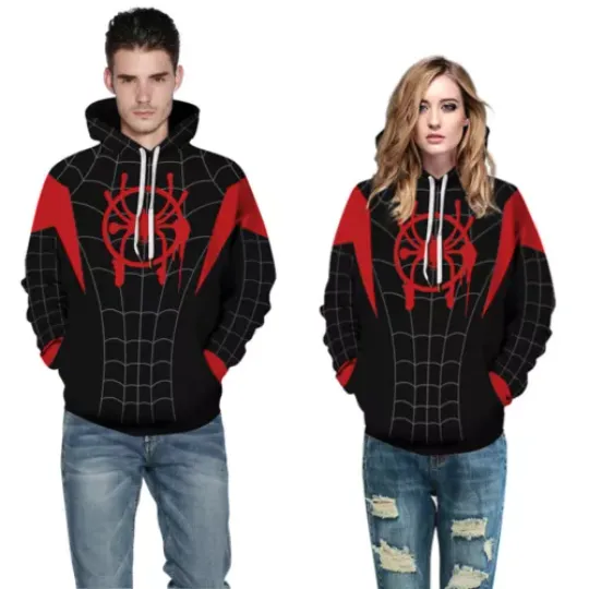 Spiderman Into the Spider Verse Hoodie Miles Morales Cosplay Pullover Jumper Top