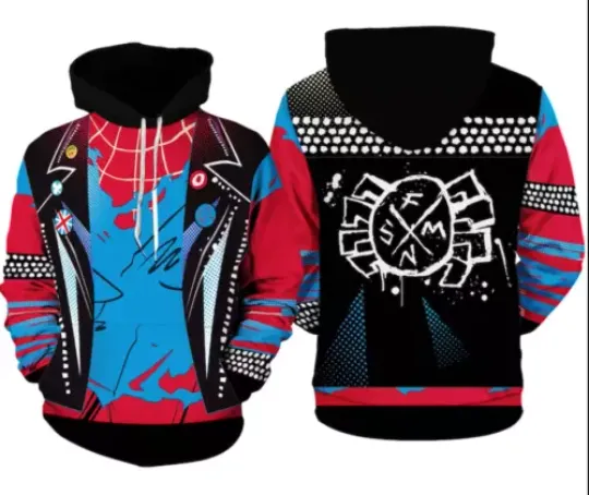 Spider Punk 3D Full Over Print Hoodie, Spider Man Across The Spiderverse Costume