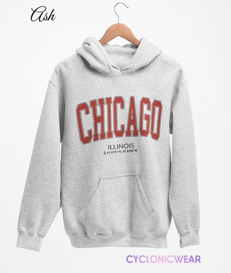 Vintage Chicago Hoodie, Illinois Sweater, Gift for Family Travel Vacation College Student or Sports Fan