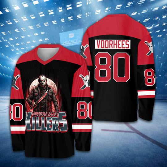 Horror Movies Killer Jason Vorheess Ice Hockey Jersey, Halloween Shirt, Scary Movie Welcome To Crystal Lake Outfit For Scary Film Lover Fan