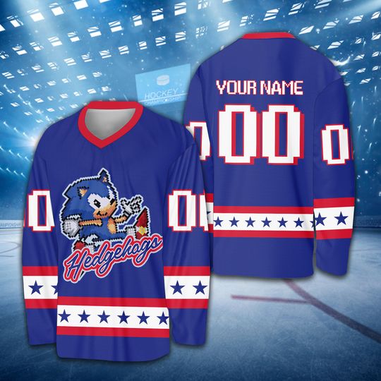 Custom Sonic Ice Hockey Jersey Sonic the Hedgehog Hockey Jersey, Personalized Sonic Shirt, Cartoon Sonic Matching Party Outfit For Sonic Love