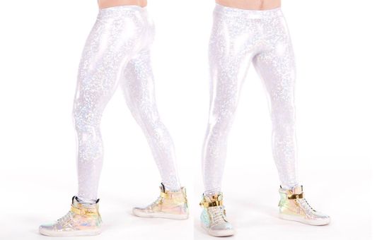 WHITE Disco Ball Holographic Meggings | Spandex Men's leggings
