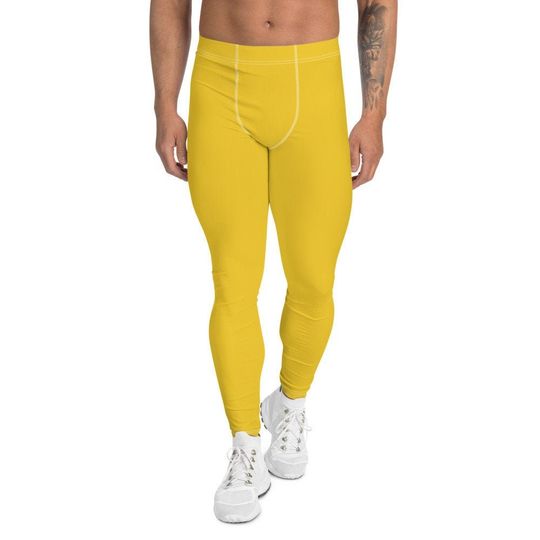 Men's Leggings, Yoga Leggings, Deep Yellow, Gold, Activewear, Athletic Pants, Exercise