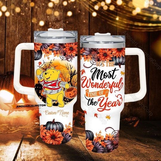 Halloween Disney Tumbler Cup, Winnie the Pooh Tumbler, Halloween Most Wonderful Time Cup, Disney Fall Tumbler