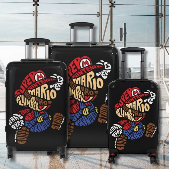 Super Mario Inspired Suitcase, Matching Luggage for Nintendo Fans, Retro Gamer, Adults and Kids Stylish Travel Suitcases Set, Hard Shell
