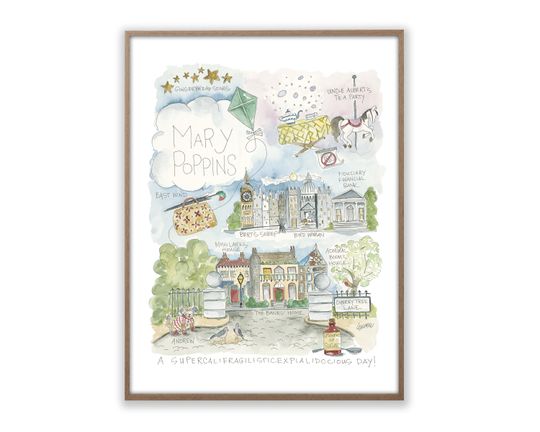 Mary Poppins Watercolor Map Art Poster