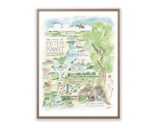 Peter Rabbit Watercolor Map Art Poster Easter