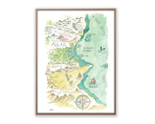 Aslan Chronicles Wardrobe Watercolor Art Map Poster