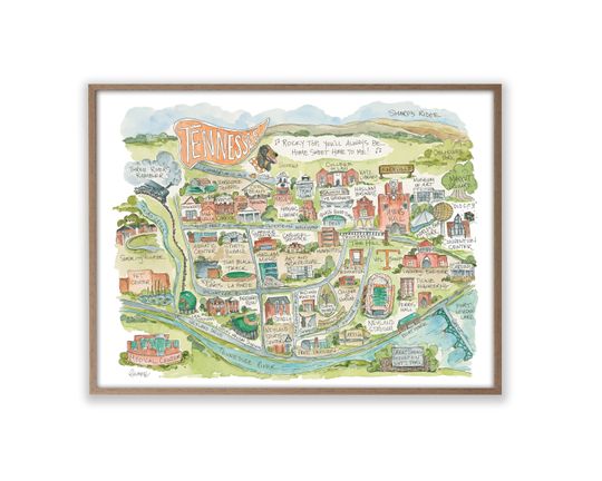 Tennessee Knoxville Campus Map Watercolor Art Poster Football