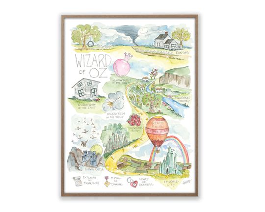 Wizard of Oz Watercolor Map Art Poster