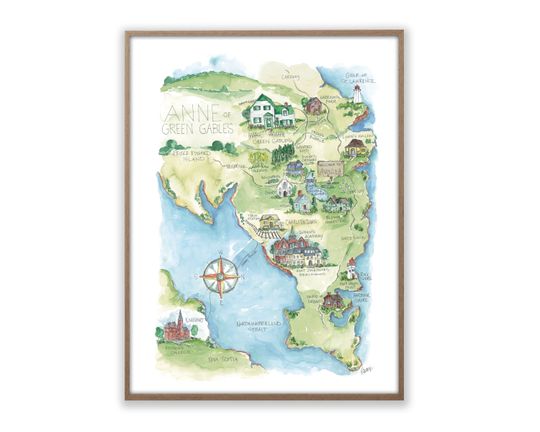 Anne of Green Gables and Avonlea Watercolor Map Art Poster