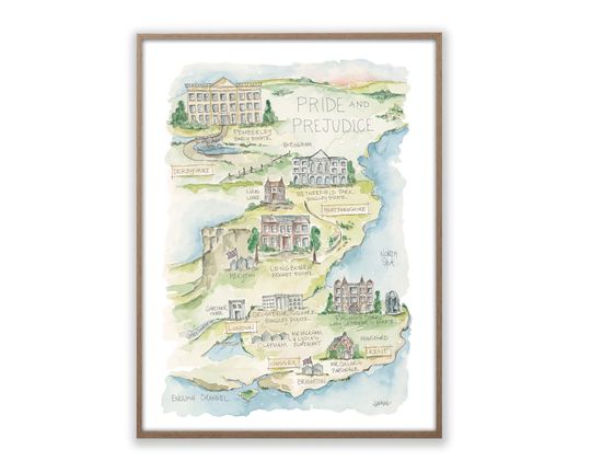 Pride & Prejudice Watercolor Map Art Poster
