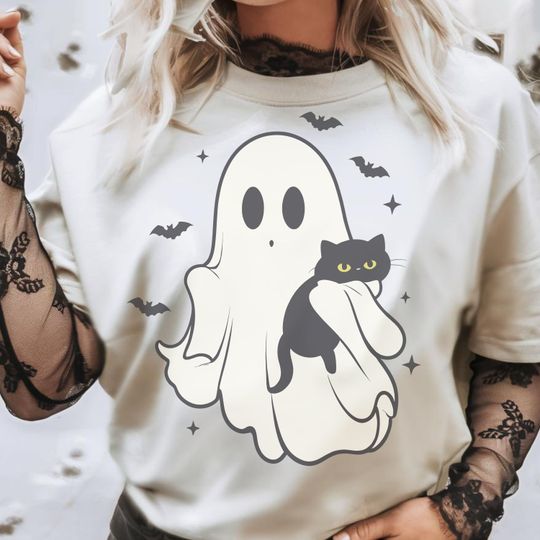 Ghost and cat Shirt | Ghost Pumpkin Shirt | Vintage Halloween Shirt | pumpkin shirt Shirt | Spooky Shirt | ghost shirt Shirt | cute Ghost Shirt