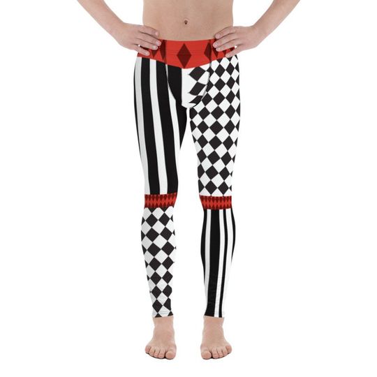 Men's Harlequin Jester Black and Red Athletic Leggings