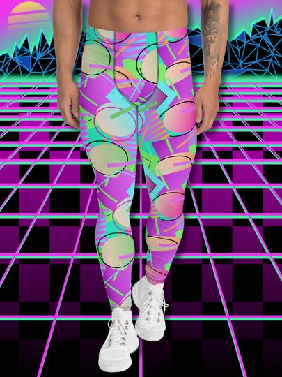 Mens Leggings Colorful 80s Memphis Design Festival Meggings Harajuku