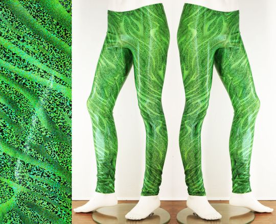 Festival Men's Leggings Meggings Neon Green Glitter Swirl