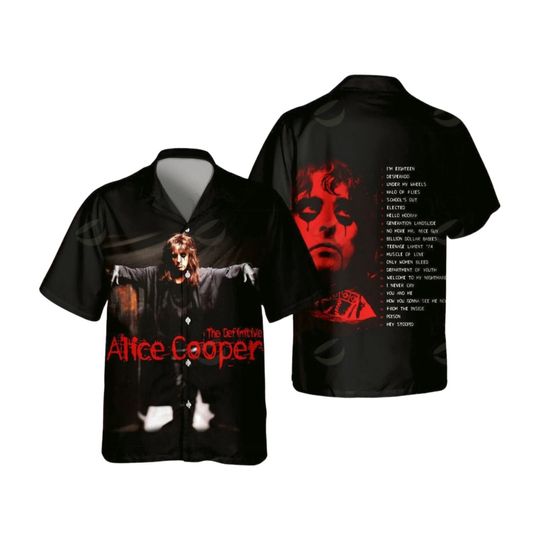 The Alice Cooper Hawaiian shirt, Hawaiian shirt Men's Hawaiian Shirt, Hawaiian Beach Shirt, Button Downs Shirt