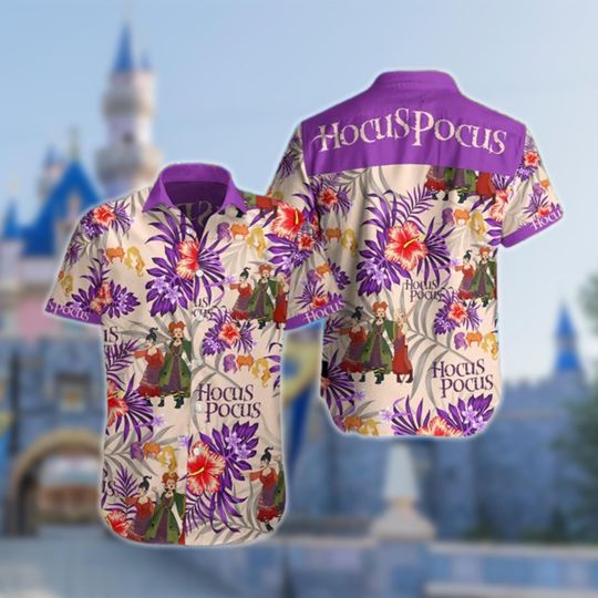 Sanderson Sisters Halloween Hawaiian Shirt, Hocus Pocus Floral Summer All Over Print Button Up, Horror Movie Tropical Summer Hawaii Shirt