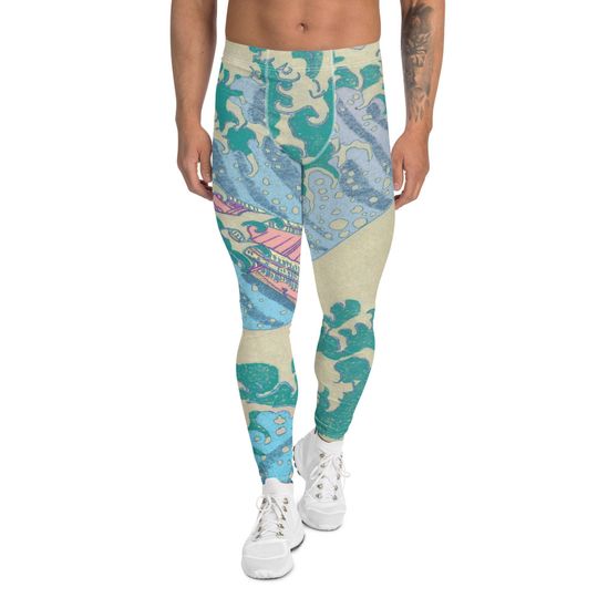 Great Wave off Kanagawa Man Leggings. Pastel colors. Premium quality.