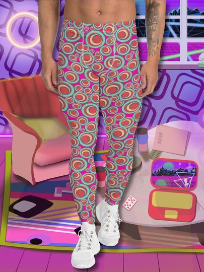 Mens Leggings Retro 60s Psychedelic Bubble All-Over Graphic Meggs
