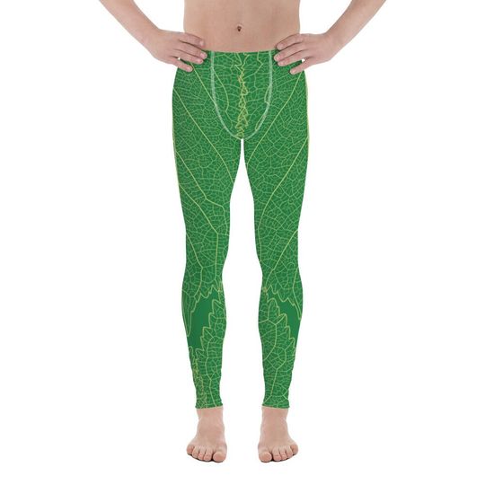 Green Leaf Print Men's Leggings / green leggings