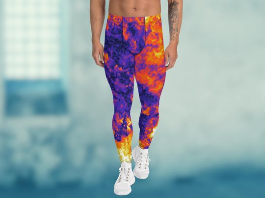Halloween Stretchy Tie Dye Meggings, Stylish Tapered Leg Athletic Men's Leggings