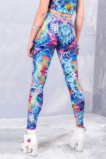 Blue Rave Leggings, Burning Man Leggings, Psychedelic Clothing, Fractal Leggings