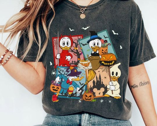 Vintage Trick Or Treat Huey Dewey Louie Halloween Shirt, Disney Duck Tales Pumpkin Boo Shirt