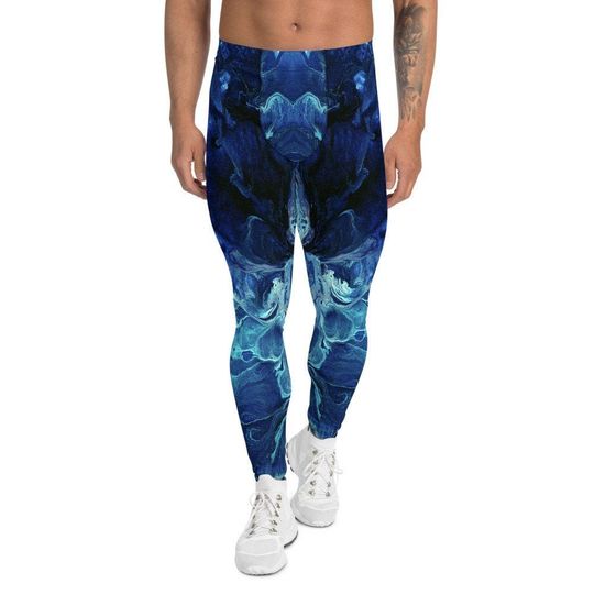 Men's Leggings, Yoga Leggings, Blue, Activewear, Athletic, Exercise, Stretch Pants