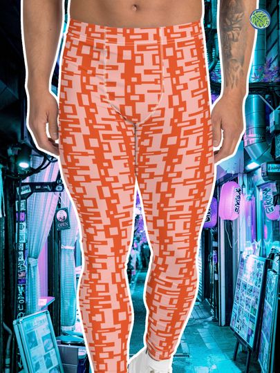 Mens Leggings Geometric, Patterned Meggings, Vibrant Geometric Meggings Workout Apparel