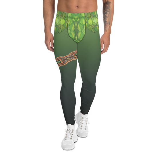 Fairy Elf Costume Jungle Men's Leggings, Leaves print Men's Halloween Costume