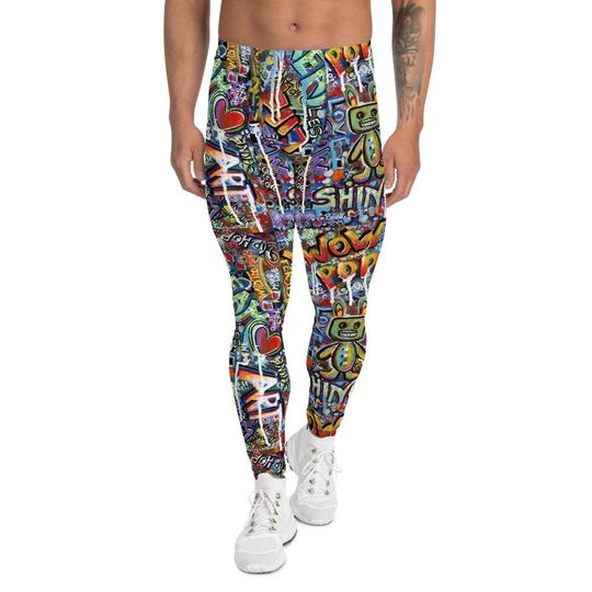 Men's Leggings, XS-3X Plus, Yoga Leggings, Graffiti, Activewear, Athletic, Sportswear