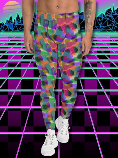 Mens Leggings Harajuku Athleisure Rainbowcore 90s Style Festival Meggings