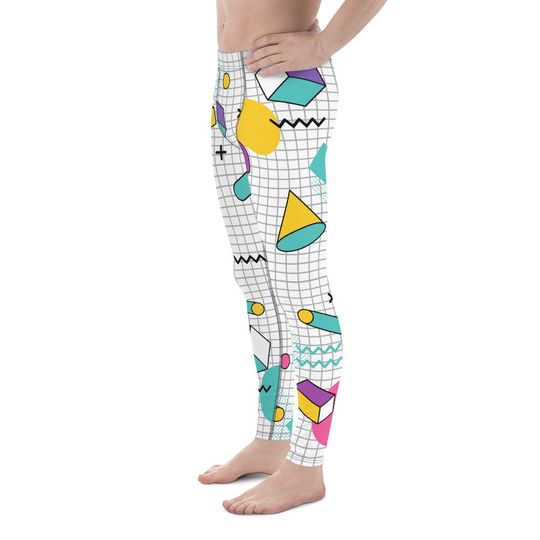 Funky 3D Geometric Grid Men's Leggings