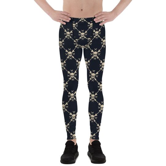 Mens Leggings - Meggings - Skull Print Leggings, Wear As Halloween Leggings