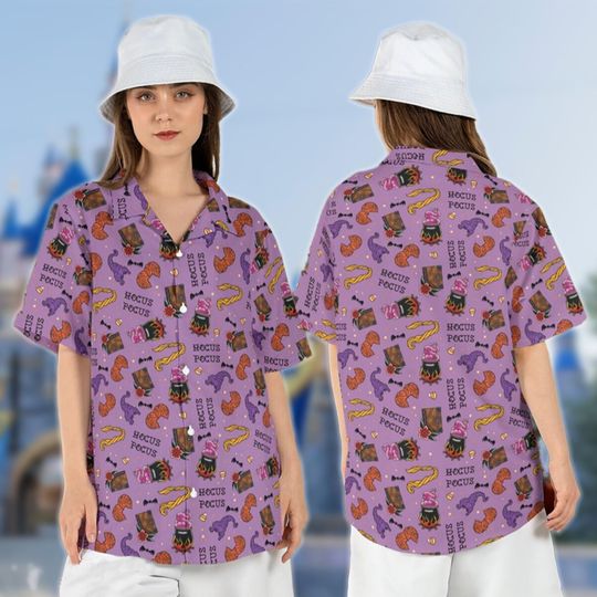 Sanderson Sisters Halloween Hawaiian Shirt, Winifred Sarah Mary Horror Movie Character All Over Print Button Up , Hocus Pocus Hawaii Shirt