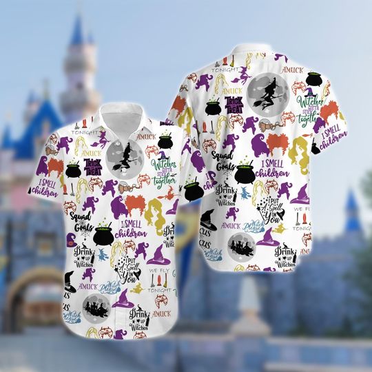 Sanderson Sisters Icons Halloween Night Hawaiian Shirt, Hocus Pocus Horror Movie Halloween Hawaii Shirt, Summer All Over Print Button Up Tee