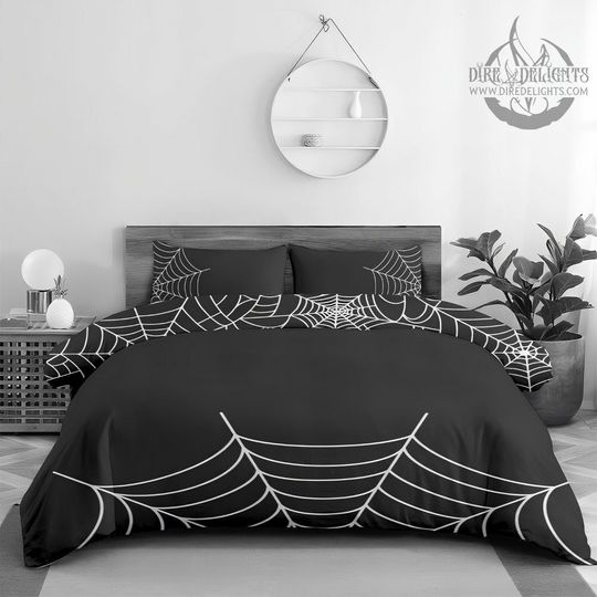 Spider Web 4 Piece Bedding Set,Halloween Spiderweb Bedding, Witchcraft,Witchy Duvet Cover Pillow Cases,Happy Halloween Bed