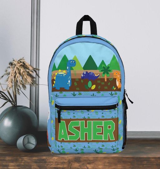 Personalized Baby Dinosaur Backpack / Reminiscent of Jurassic Park | Kids T-rex  and Friends Backpack | Dino Adventure Bag | Cute Dino Art