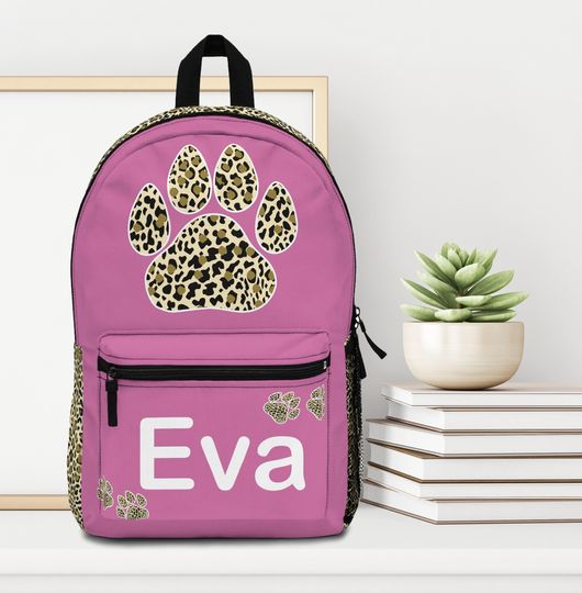 Personalized Leopard Backpack for Girls - Custom Pink Name Backpack with Trendy Leopard Print - Perfect Back to School Bag