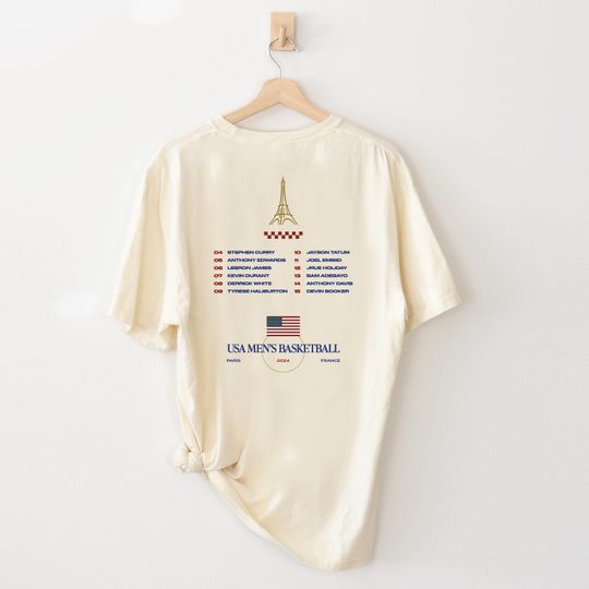 Retro USA Olympics Men's Basketball, 2024 Paris Olympics, Team USA Roster, Ivory Comfort Colors T-Shirt