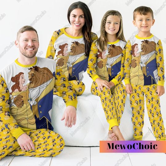 Halloween Beauty Beast Pajama Family, Belle Family Pajamas Set, Disney Princess