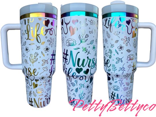 Nurse Life Tumbler- Nursing Grad Gift Tumbler- Cute RN engraved Tumbler - 40oz tumbler with handle