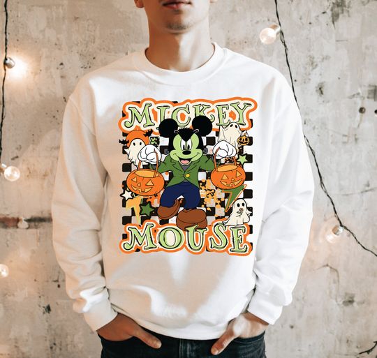 Halloween Retro Mickey Sweatshirt, Womens and Men's Mickey sweatshirt, Halloween Kids Mickey Sweatshirt, Halloween Retro Ghost