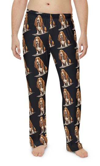Basset Hound Print Men's Pajama Pants (AOP), Sleep Shorts, Bottoms