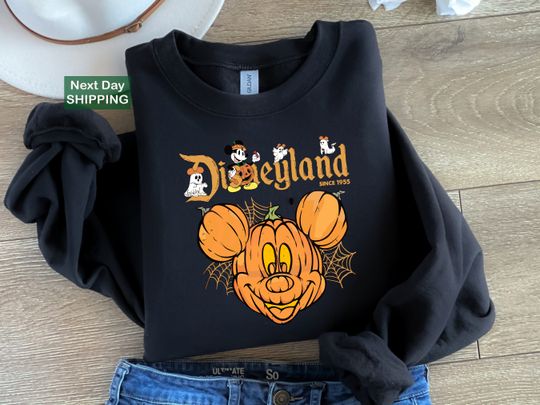 Retro Disneyland Est 1955 Mickey Mouse Halloween Sweatshirt, Mickey Halloween Pumpkin Crewneck, Disneyland Halloween, Halloween Pumpkin